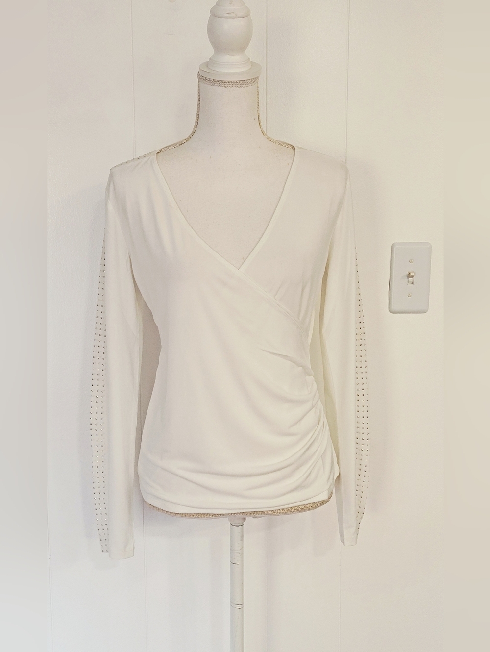 Catherine Malandrino Wrap Top With Embellished Sleeves